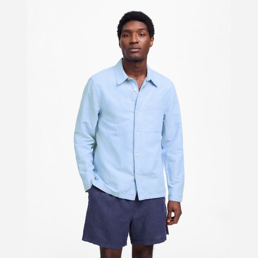 blau madewell button-up baumwoll-leinen-mischung herren t-shirts