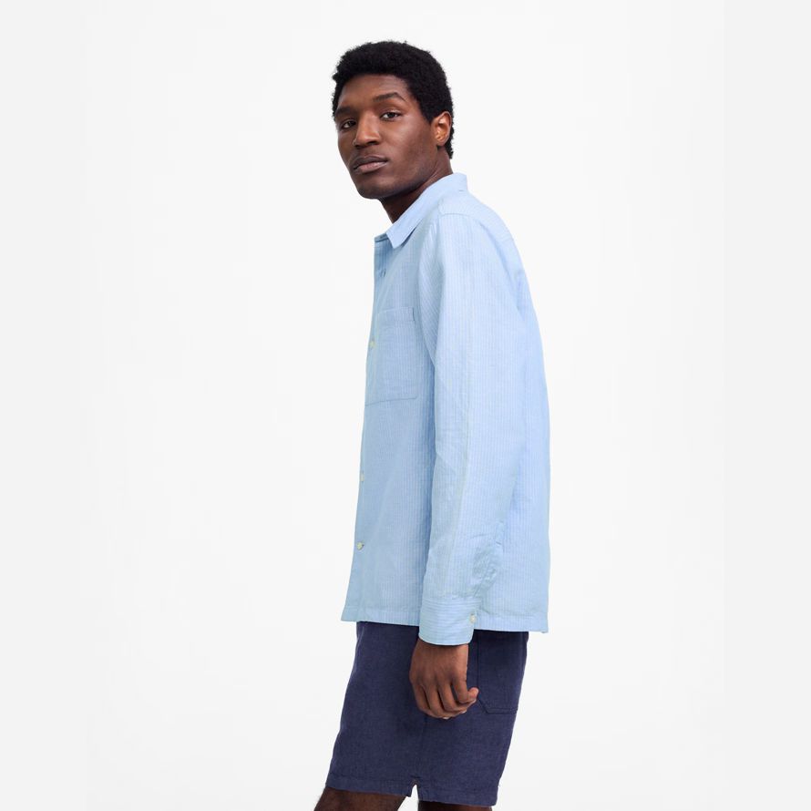 blau madewell button-up baumwoll-leinen-mischung herren t-shirts