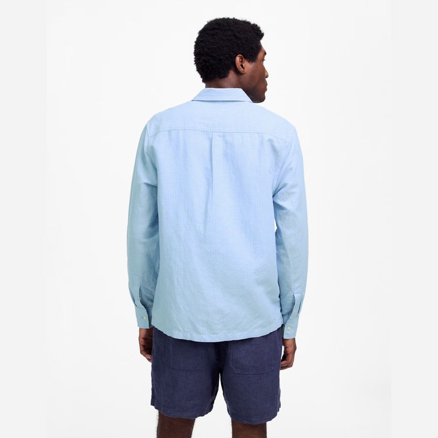 blau madewell button-up baumwoll-leinen-mischung herren t-shirts