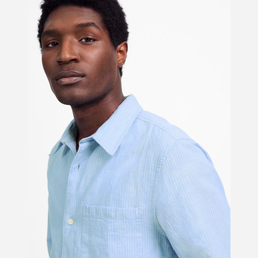 blau madewell button-up baumwoll-leinen-mischung herren t-shirts
