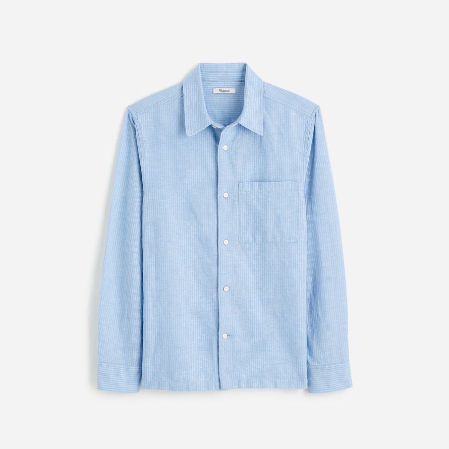 blau madewell button-up baumwoll-leinen-mischung herren t-shirts