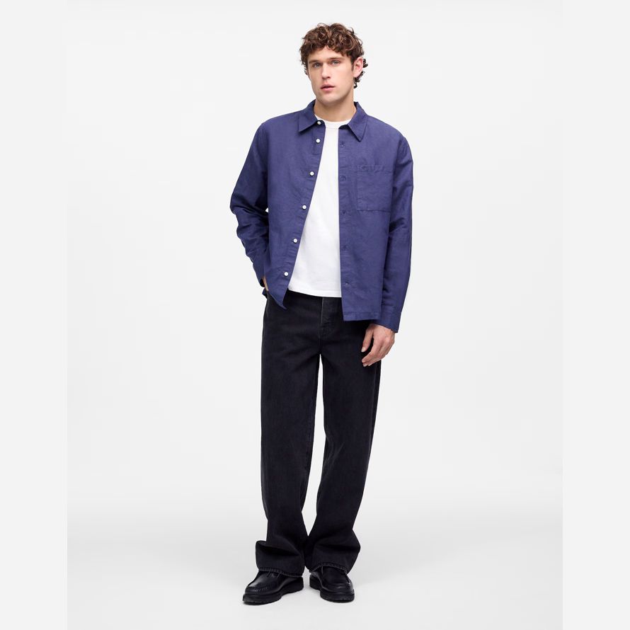 dark indigo madewell button-up baumwoll-leinen-mischung herren t-shirts