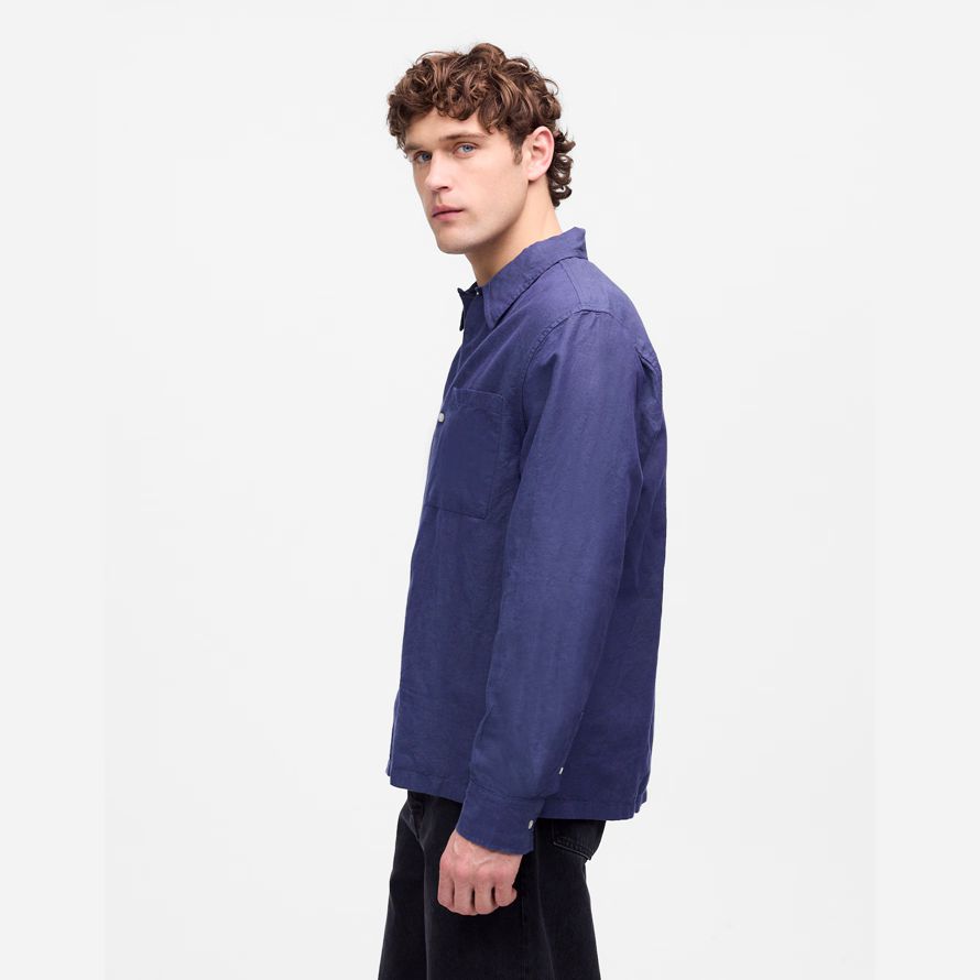 dark indigo madewell button-up baumwoll-leinen-mischung herren t-shirts
