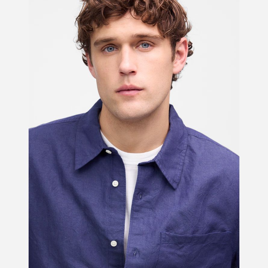 dark indigo madewell button-up baumwoll-leinen-mischung herren t-shirts