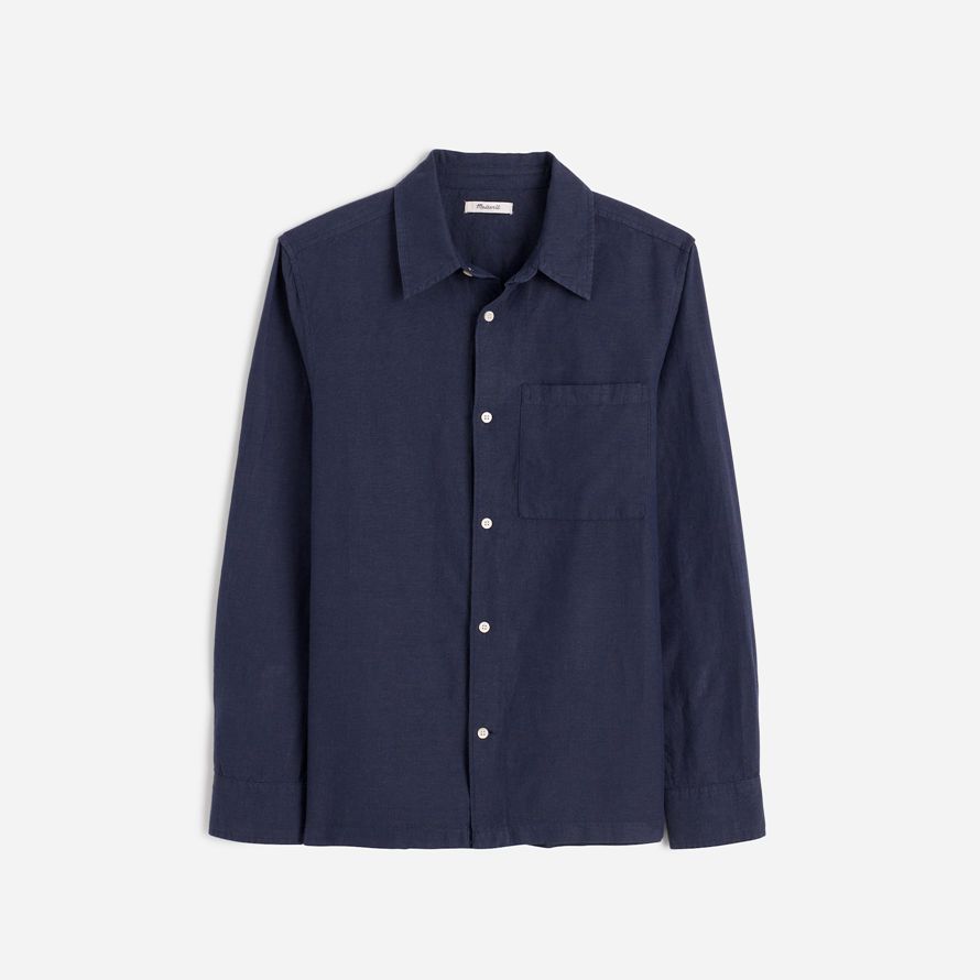 dark indigo madewell button-up baumwoll-leinen-mischung herren t-shirts