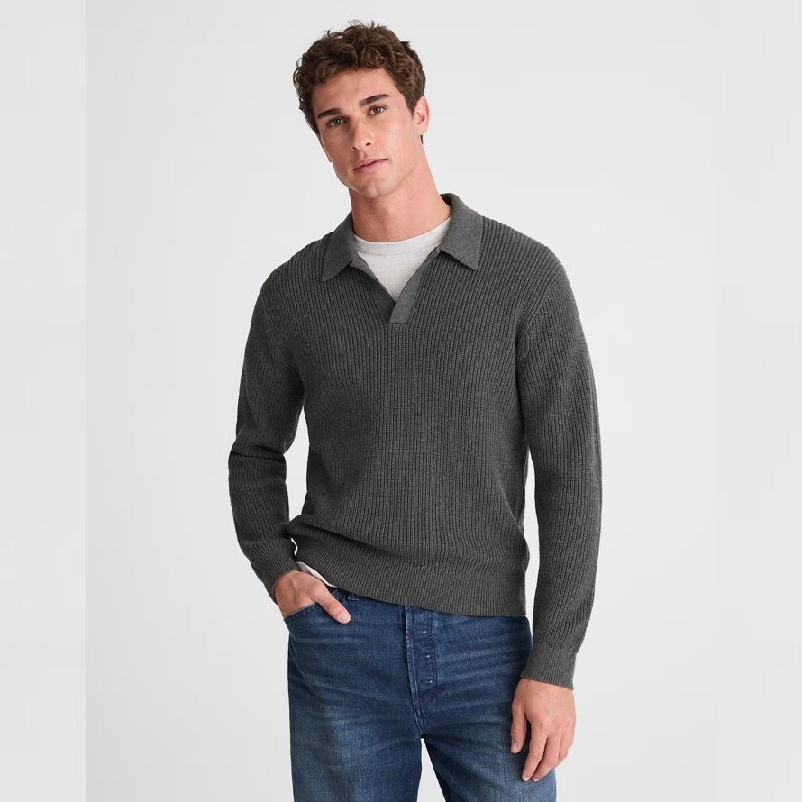 herren madewell shaker-stitch polo pullover dark grey