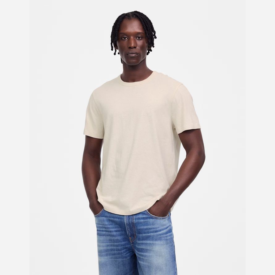 beige herren madewell allday baumwoll-leinen-blend t-shirts