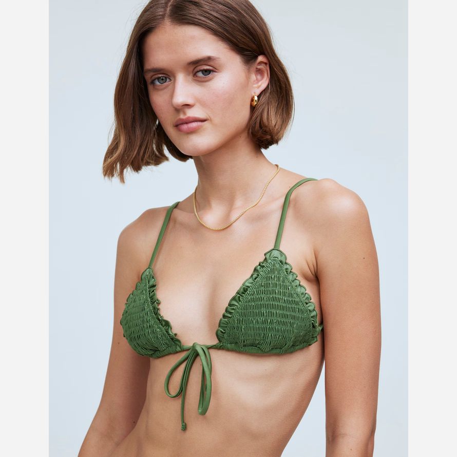 damen madewell frankies bikinis penny satin-bikini-top-green