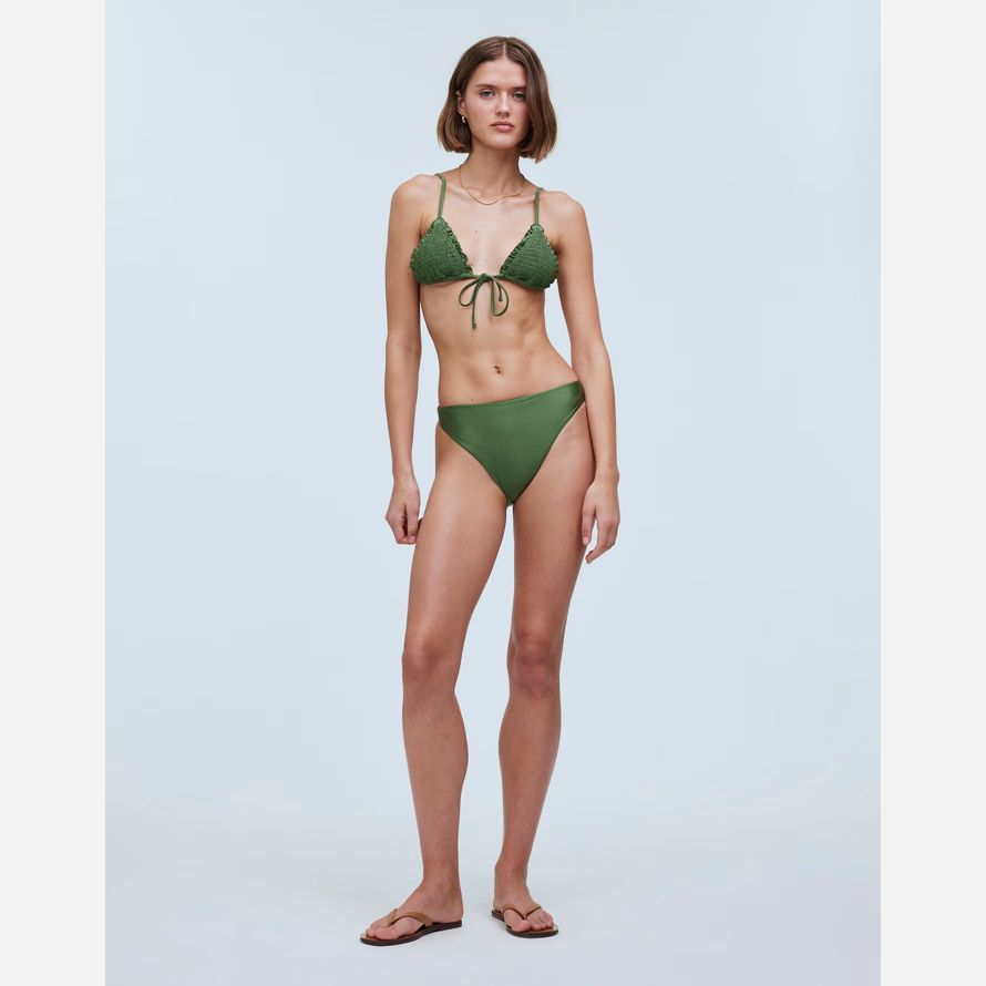 damen madewell frankies bikinis penny satin-bikini-top-green