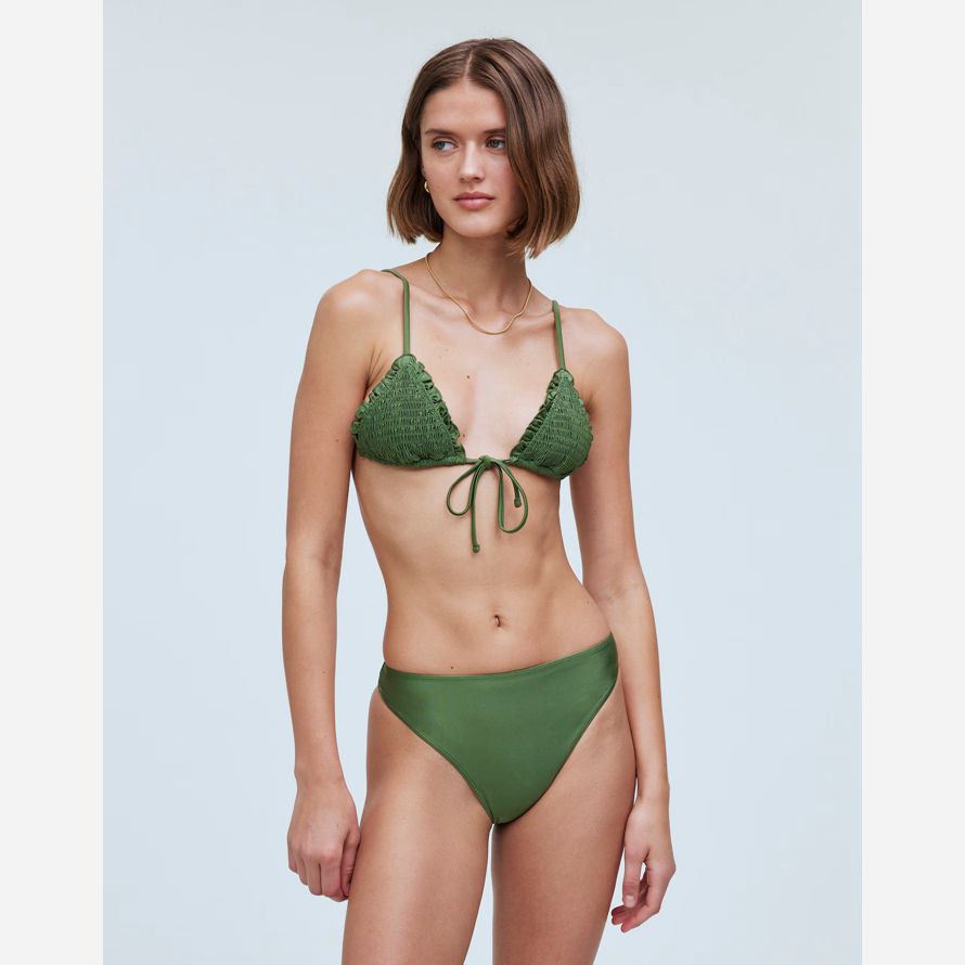 damen madewell frankies bikinis penny satin-bikini-top-green