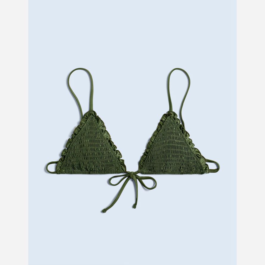 damen madewell frankies bikinis penny satin-bikini-top-green