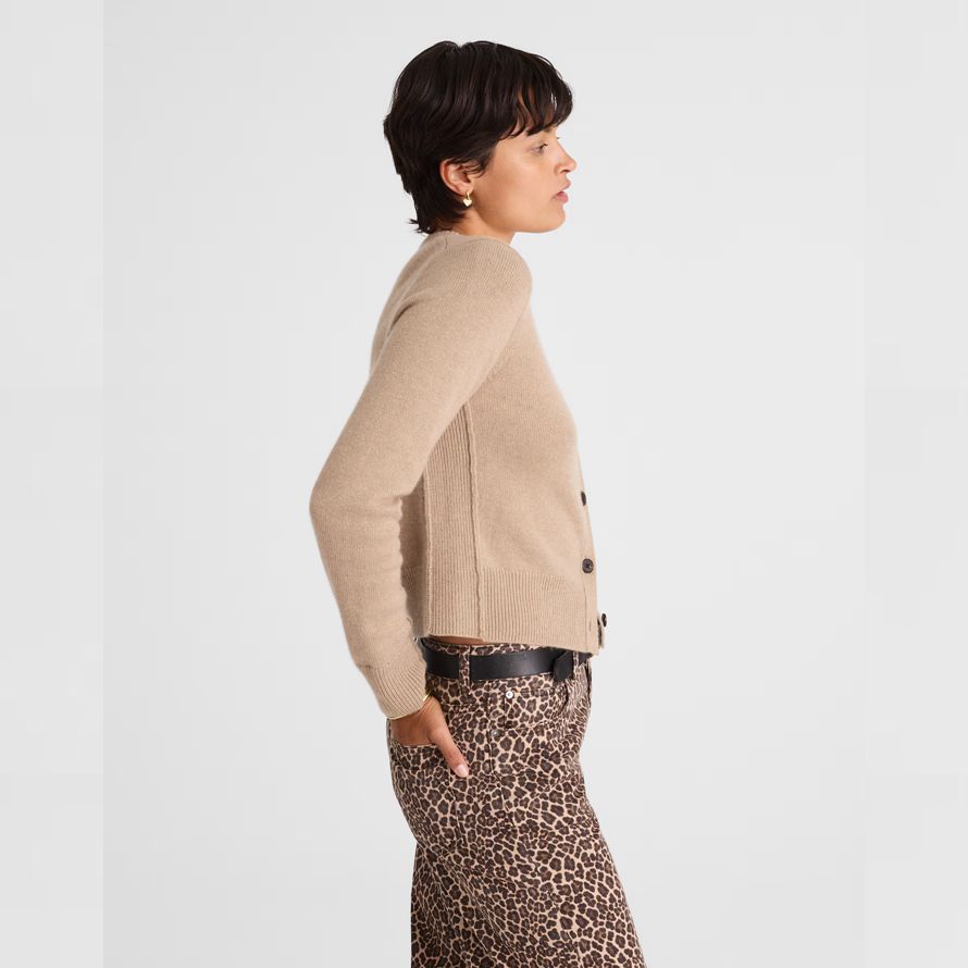 beige damen madewell cashmere button-front cardigan