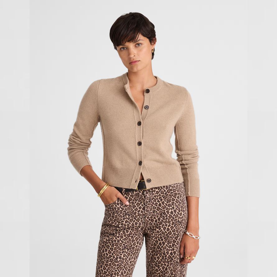 beige damen madewell cashmere button-front cardigan
