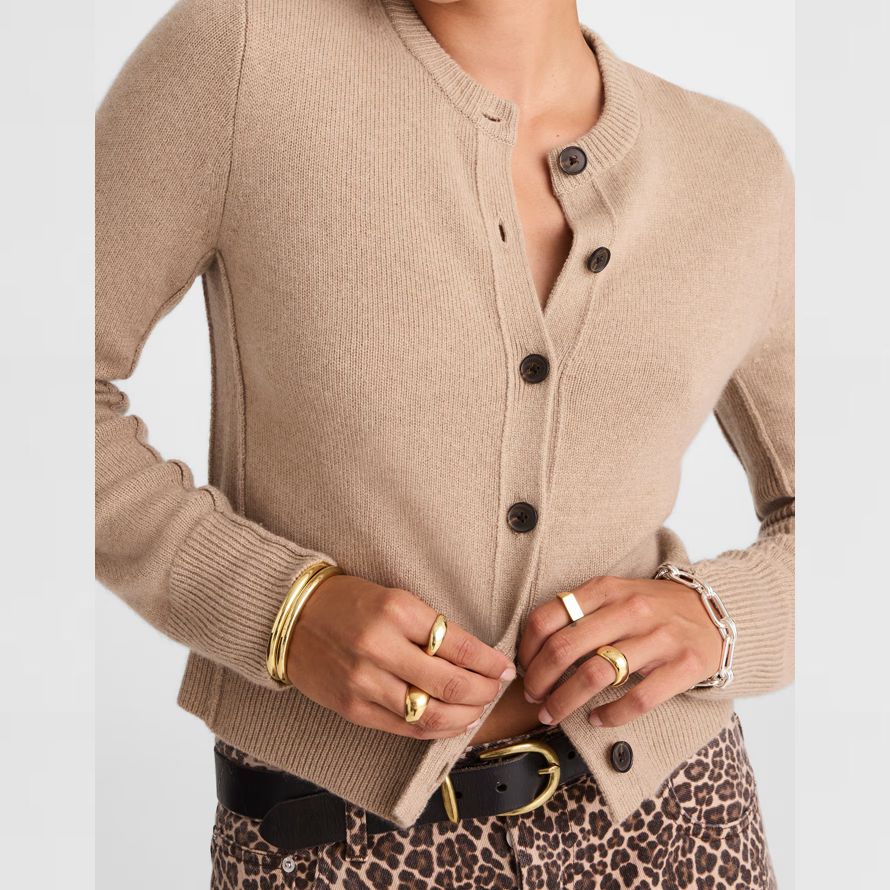 beige damen madewell cashmere button-front cardigan