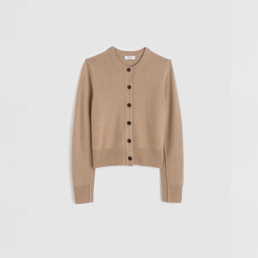 beige damen madewell cashmere button-front cardigan