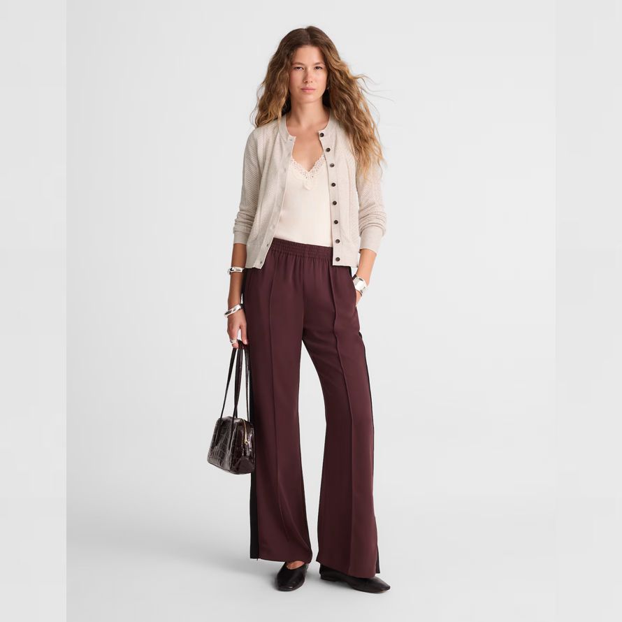 beige madewell die signatur pointelle knit womens cardigan