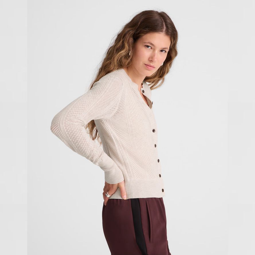 beige madewell die signatur pointelle knit womens cardigan