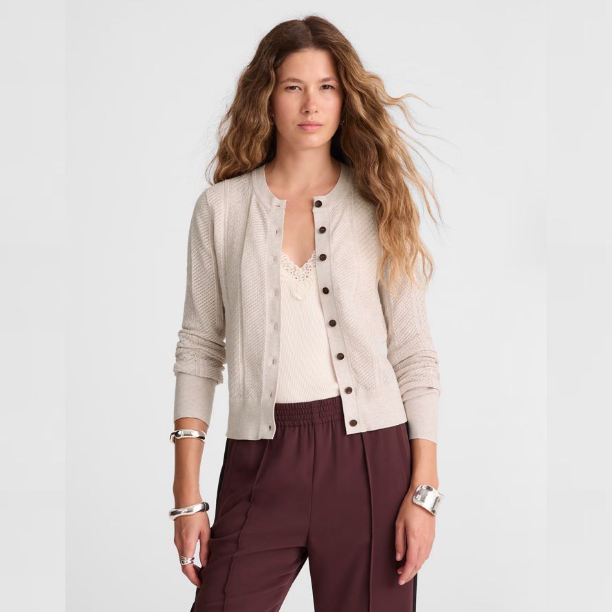 beige madewell die signatur pointelle knit womens cardigan