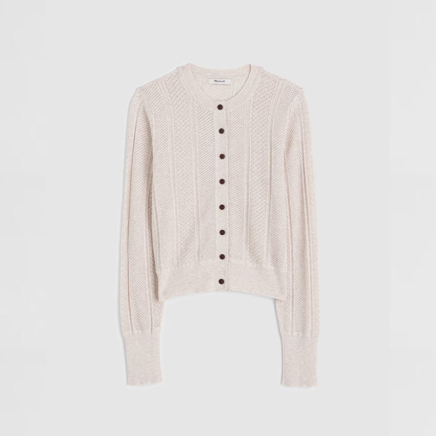 beige madewell die signatur pointelle knit womens cardigan
