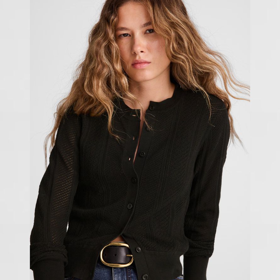 madewell die signatur pointelle knit womens cardigan schwarz