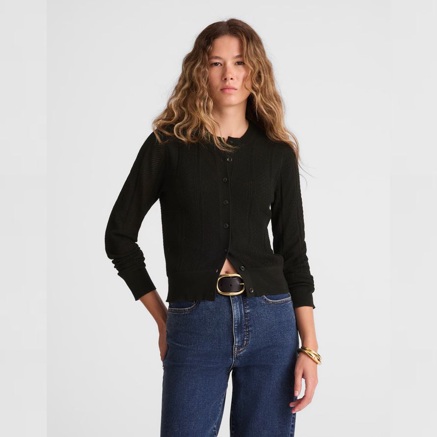 madewell die signatur pointelle knit womens cardigan schwarz