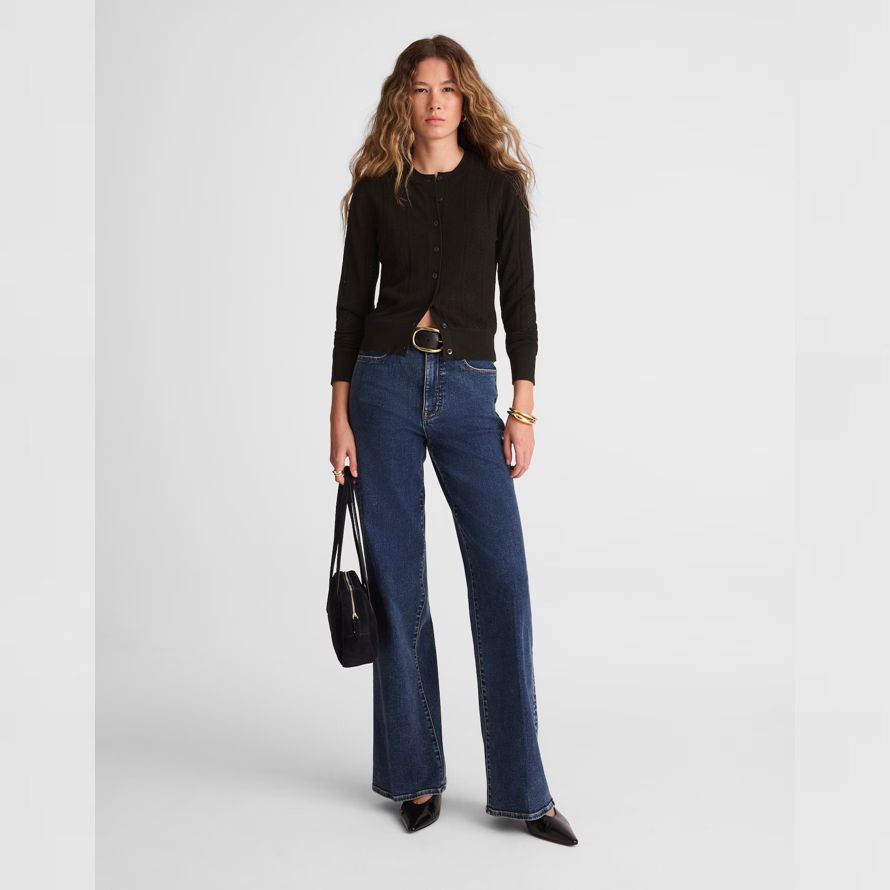 madewell die signatur pointelle knit womens cardigan schwarz