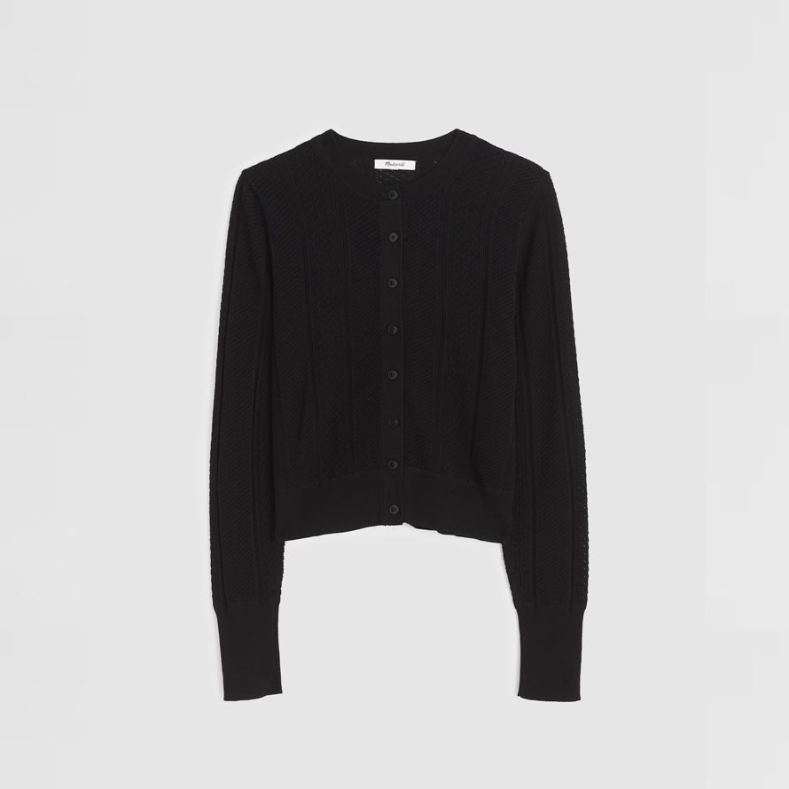 madewell die signatur pointelle knit womens cardigan schwarz