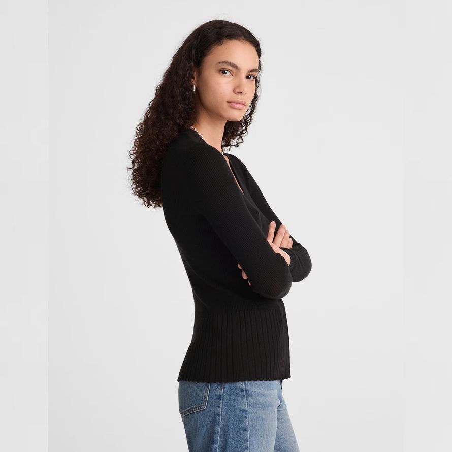 damen madewell deep v-neck merino-silk blend cardigan schwarz