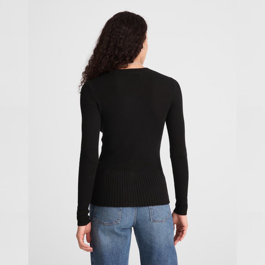 damen madewell deep v-neck merino-silk blend cardigan schwarz