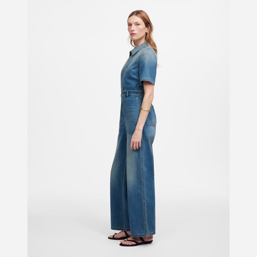 blau damen madewell zip front denim overalls
