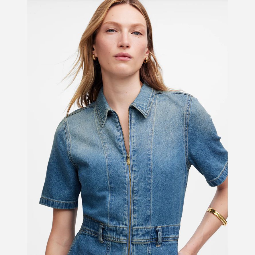 blau damen madewell zip front denim overalls