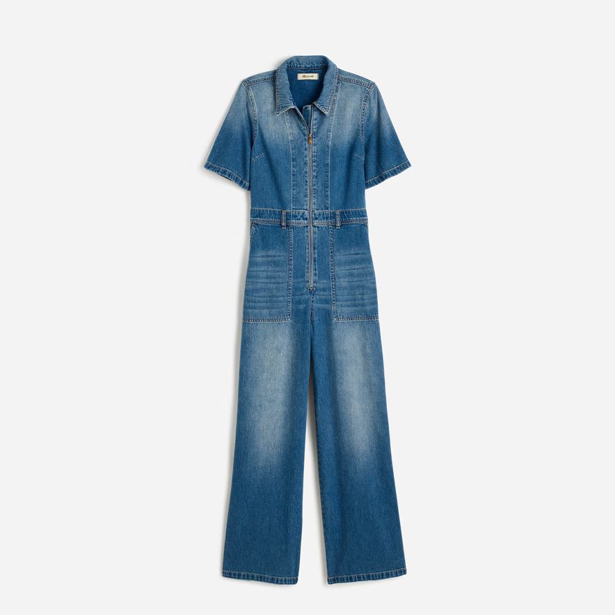 blau damen madewell zip front denim overalls
