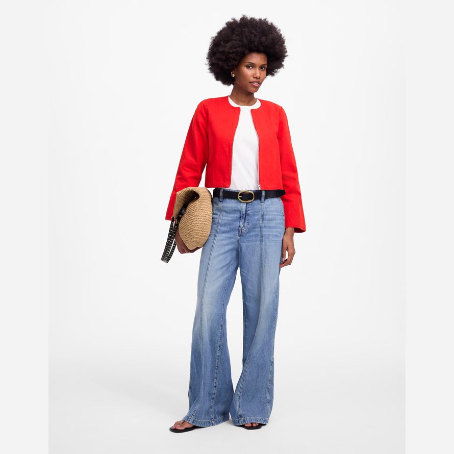 red madewell womens crop-strickjacke baumwoll-leinen-jacken
