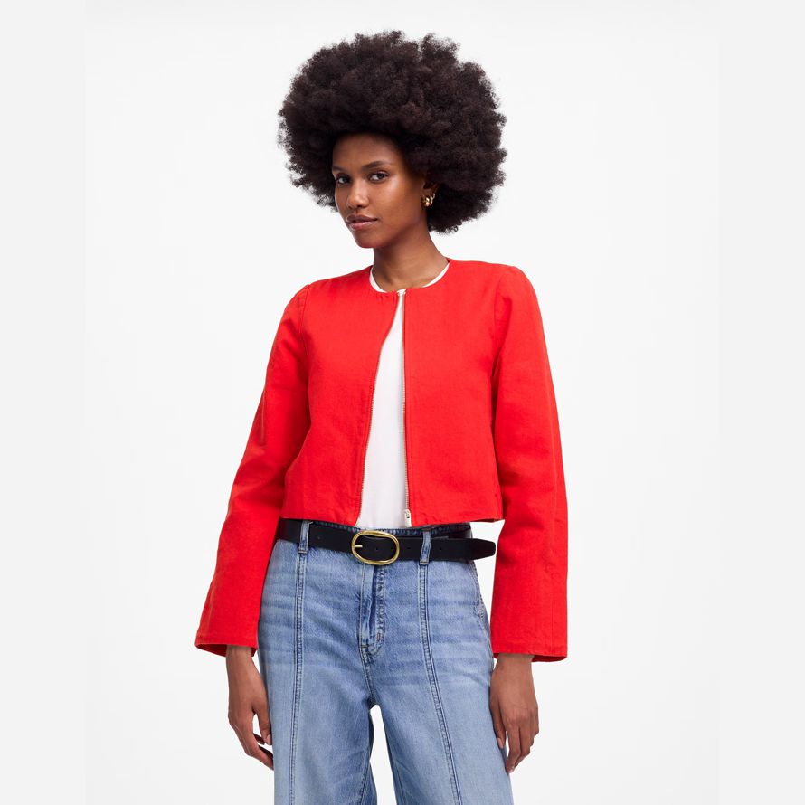 red madewell womens crop-strickjacke baumwoll-leinen-jacken