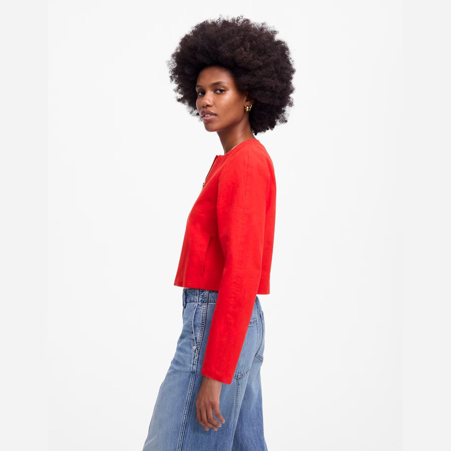 red madewell womens crop-strickjacke baumwoll-leinen-jacken