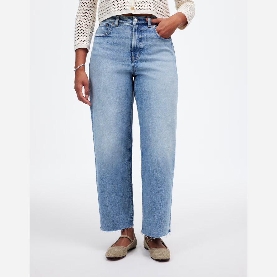 damen madewell dem curvy perfekte vintage-wide-leg crop jeans-blue