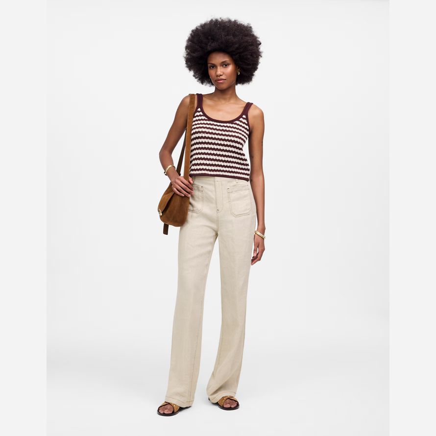 beige madewell patch pocket flare damen hosen