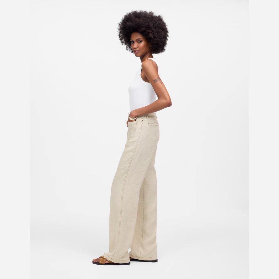 beige madewell patch pocket flare damen hosen