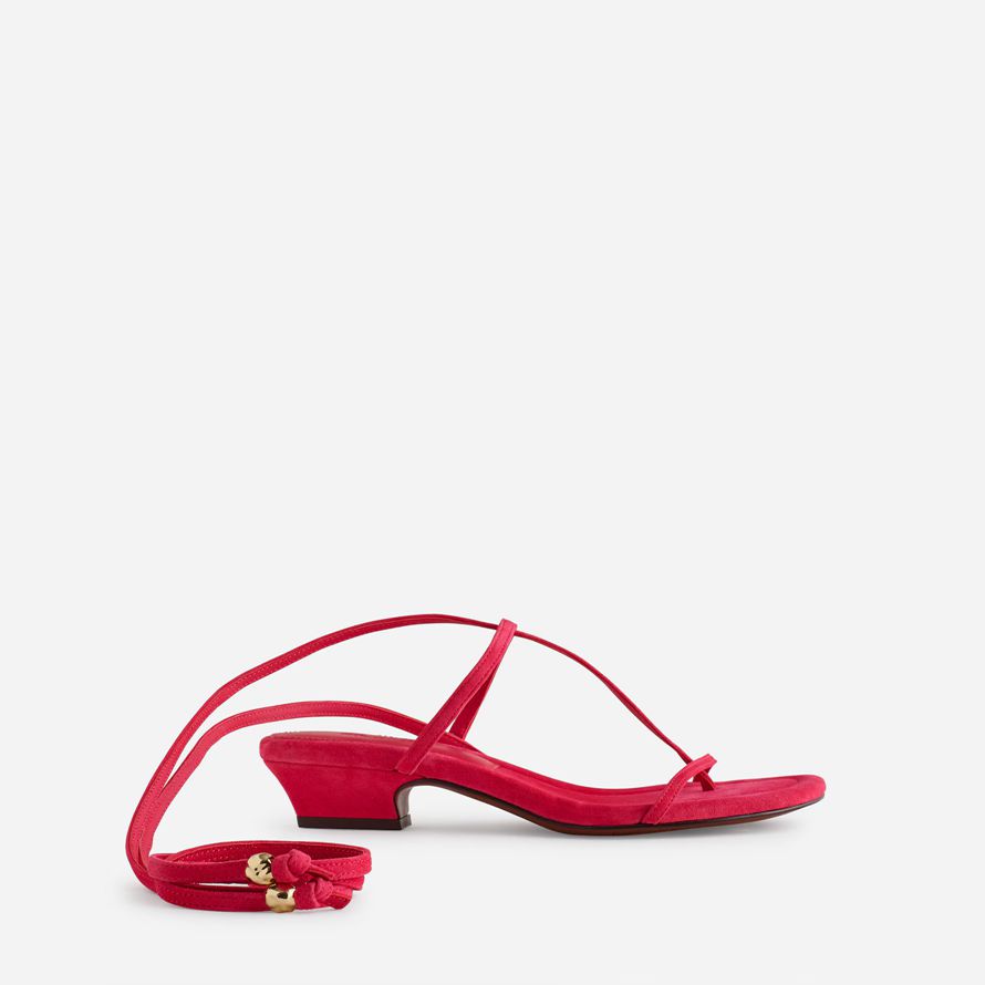 rote damen madewell die maycie spitze-up t-strap wildleder sandalen