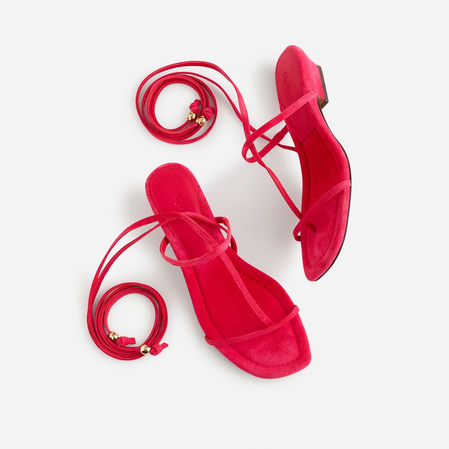 rote damen madewell die maycie spitze-up t-strap wildleder sandalen