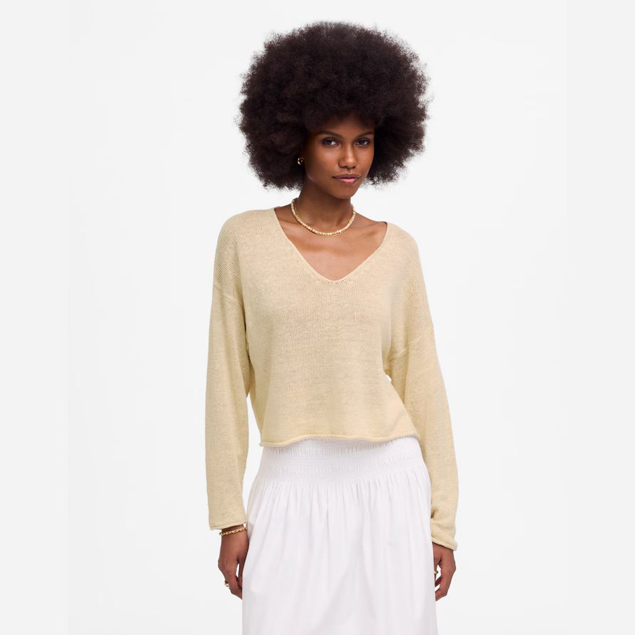 cream damen madewell leinen v-neck pullover