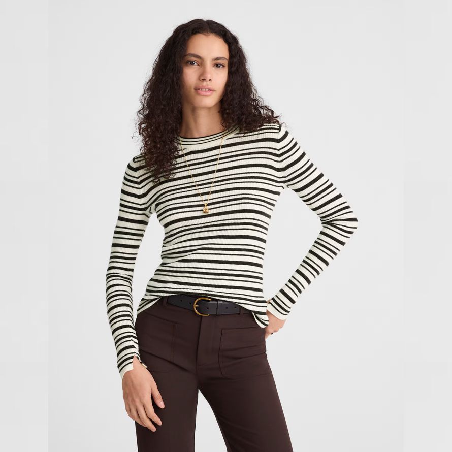 weiß schwarz madewell double-layered crewneck merino-wolle seide damen pullover
