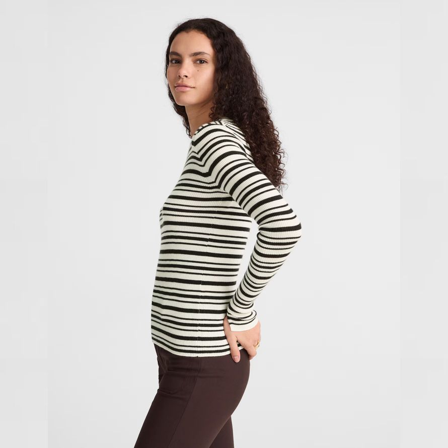 weiß schwarz madewell double-layered crewneck merino-wolle seide damen pullover