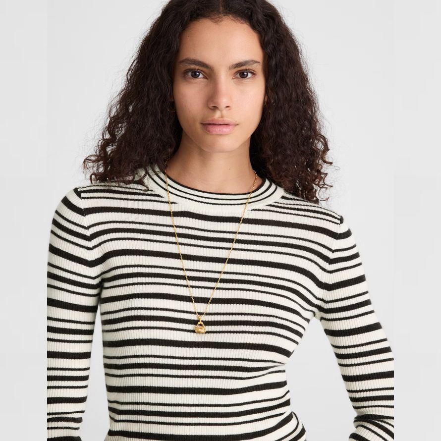 weiß schwarz madewell double-layered crewneck merino-wolle seide damen pullover