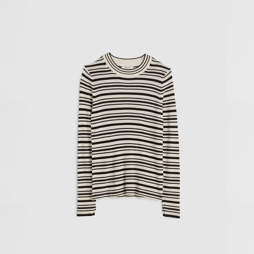 weiß schwarz madewell double-layered crewneck merino-wolle seide damen pullover