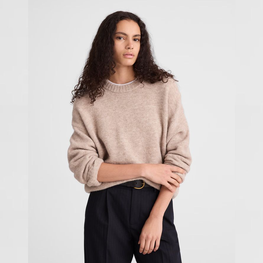 beige madewell cloudsoft drop-shoulder crewneck damen pullover
