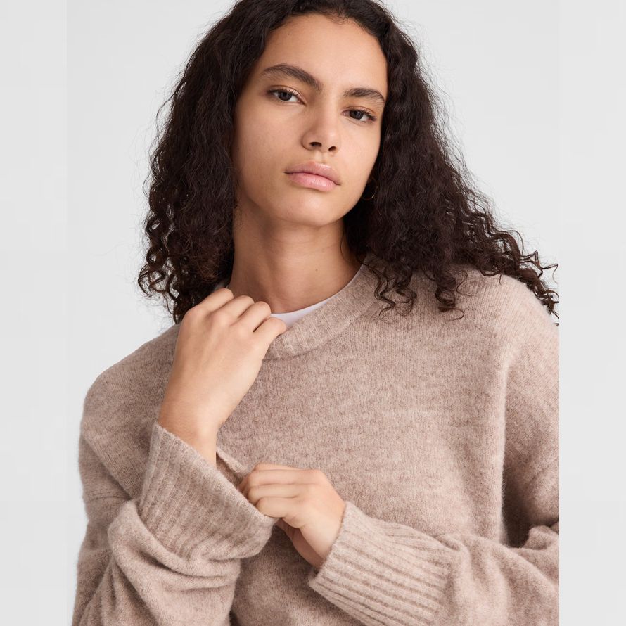 beige madewell cloudsoft drop-shoulder crewneck damen pullover