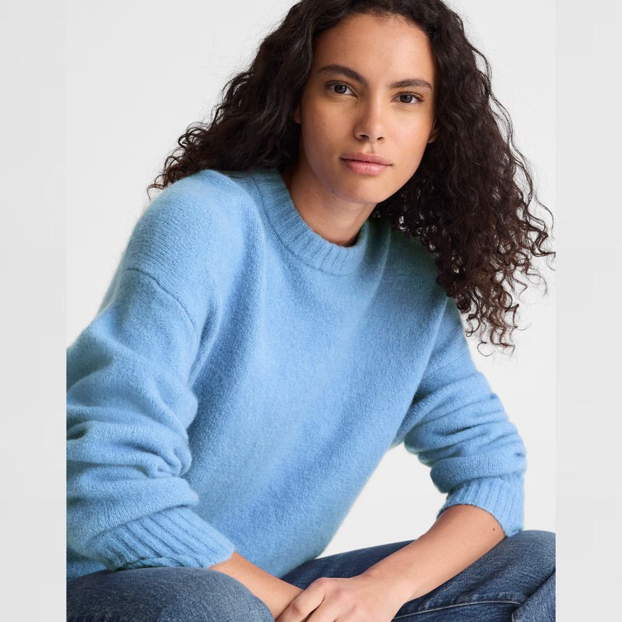 blau damen madewell cloudsoft drop-shoulder crewneck pullover