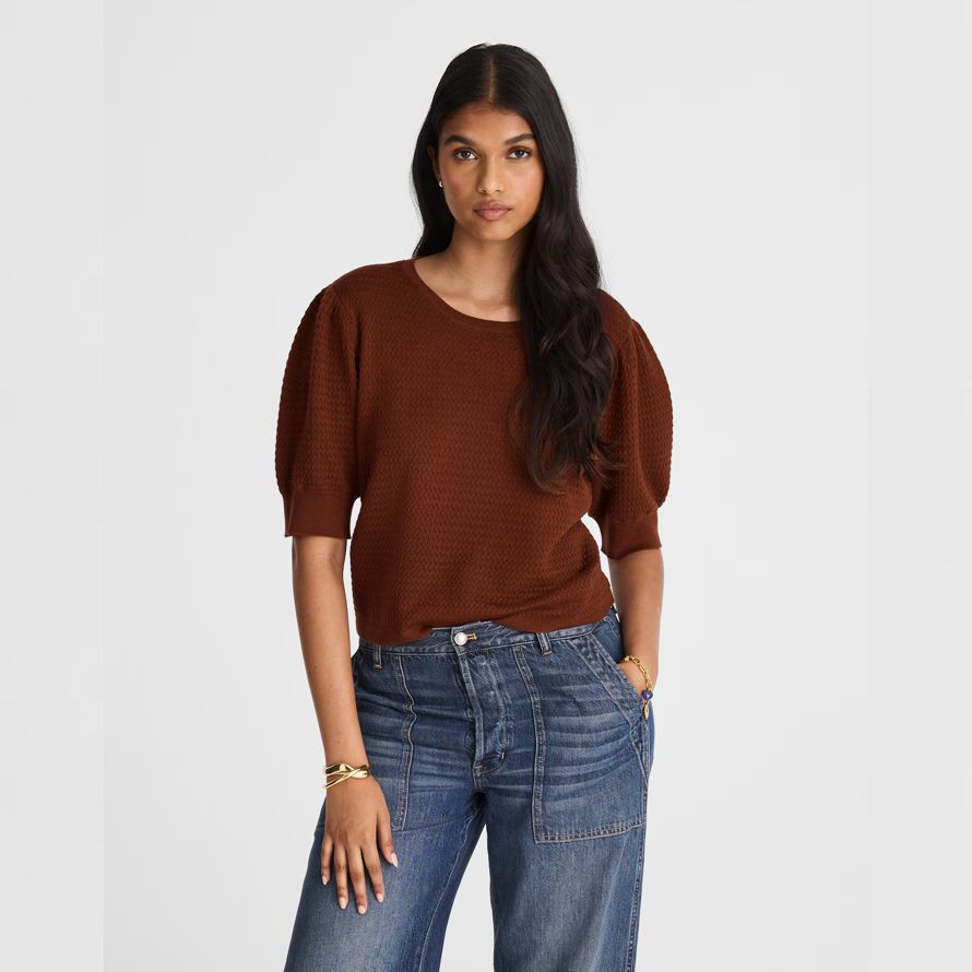 damen madewell merinowolle-seide-mischung puff-sleeve sweater braun