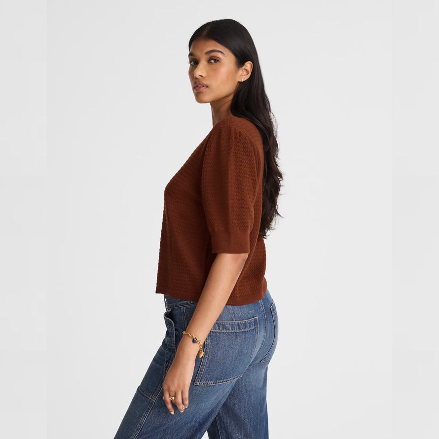 damen madewell merinowolle-seide-mischung puff-sleeve sweater braun